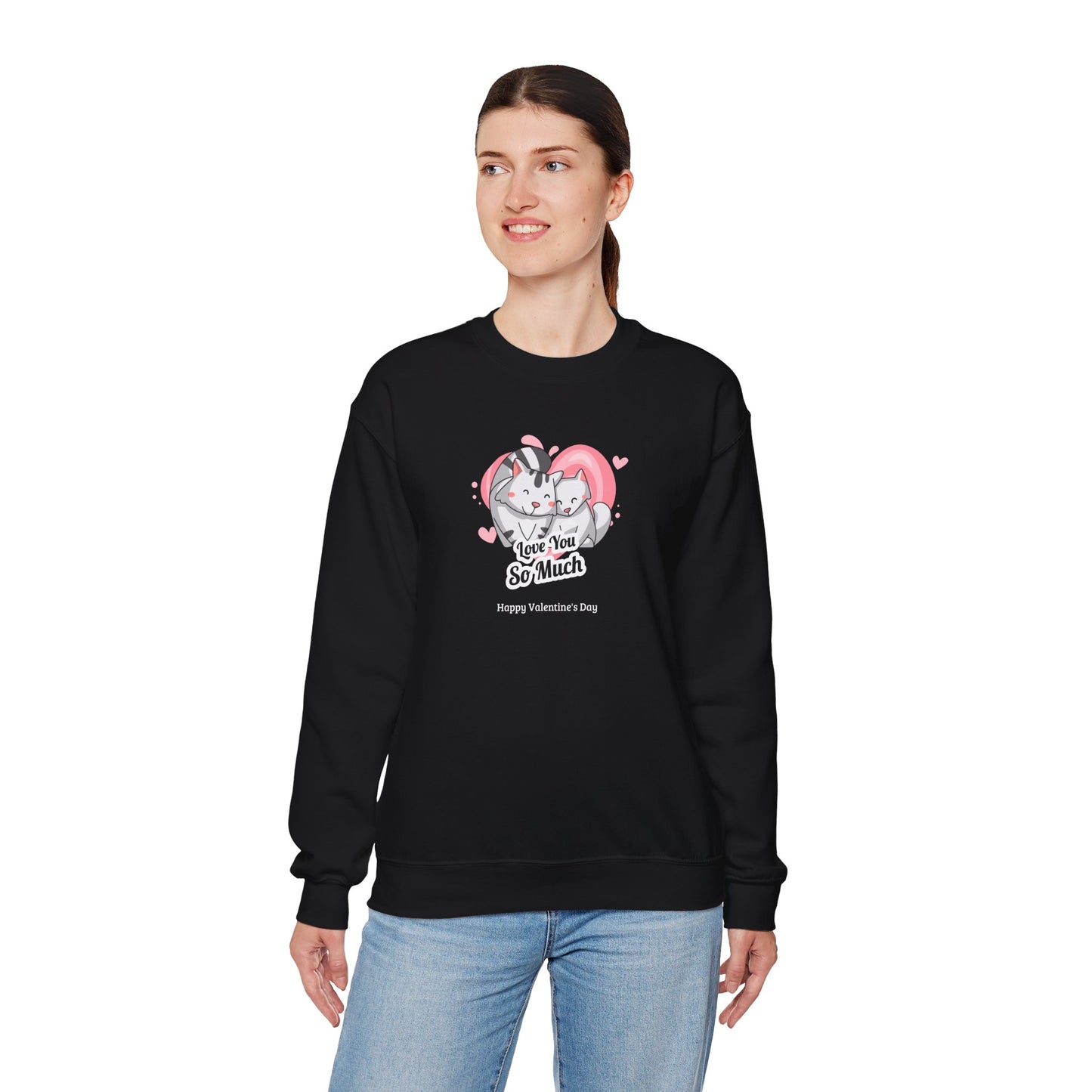 Cat Heart Sweatshirt Valentines Day Unisex 50 50 Cotton Poly Crewneck Gildan 18000