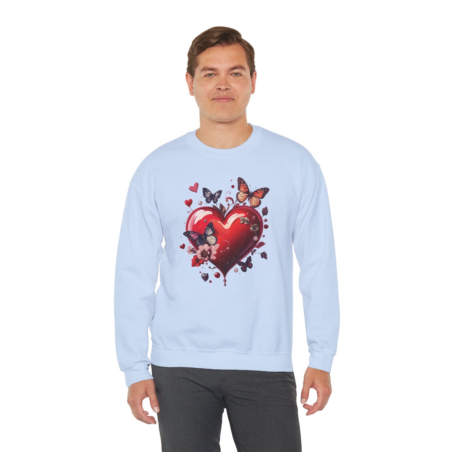 Unisex Heavy Blend Crewneck Sweatshirt Red Heart Floral Design Valentines Day Gift