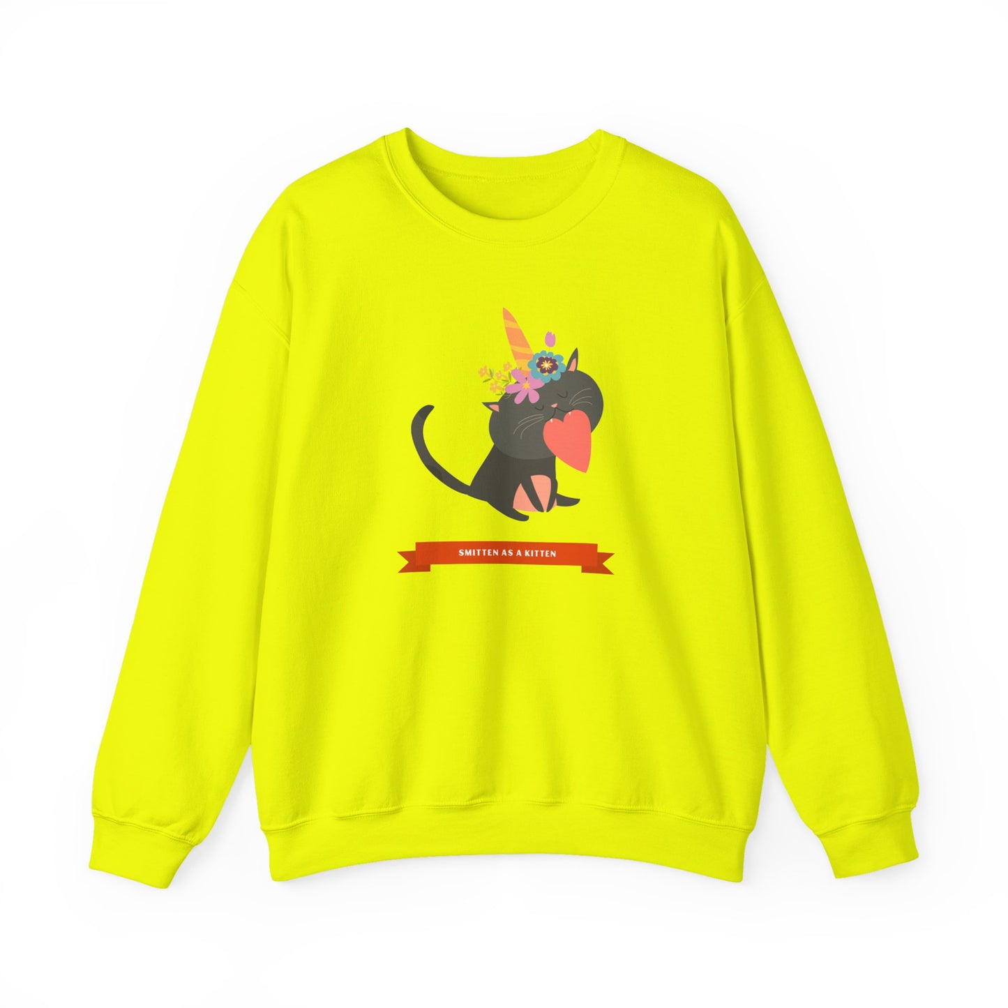 Cat Heart Sweatshirt Unisex Valentine Gift 50/50 Cotton-Poly Crewneck Gildan 18000