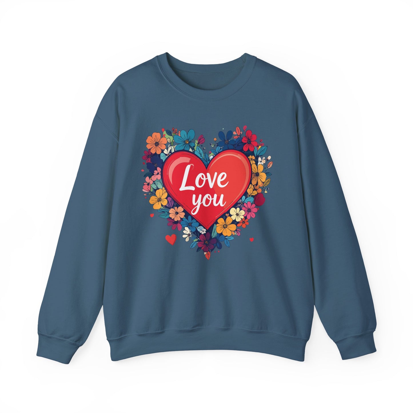 Unisex Floral Heart Sweatshirt Valentines Day Gift Cozy Crewneck Fifty Fifty Blend
