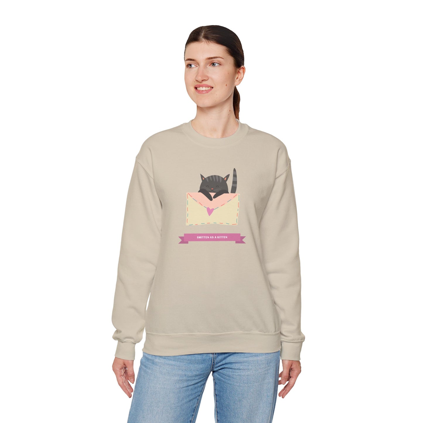 Cat Heart Sweatshirt Love For Cat Lovers Unisex Crewneck Fifty Fifty Cotton Poly Blend Gildan 18000