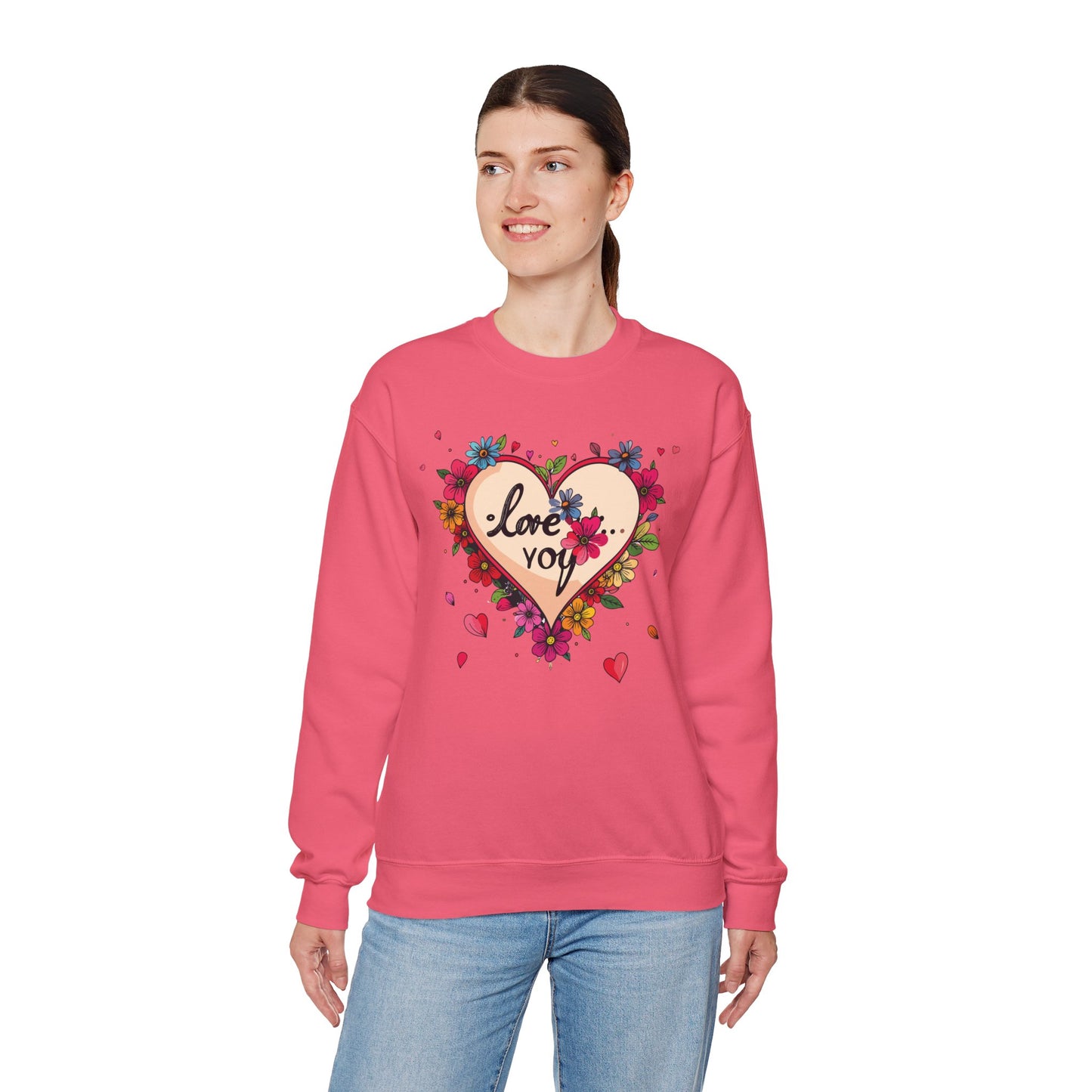 Floral Heart Love Sweatshirt Floral Heart Valentines Day Unisex Crewneck Fifty Fifty Cotton Polyester