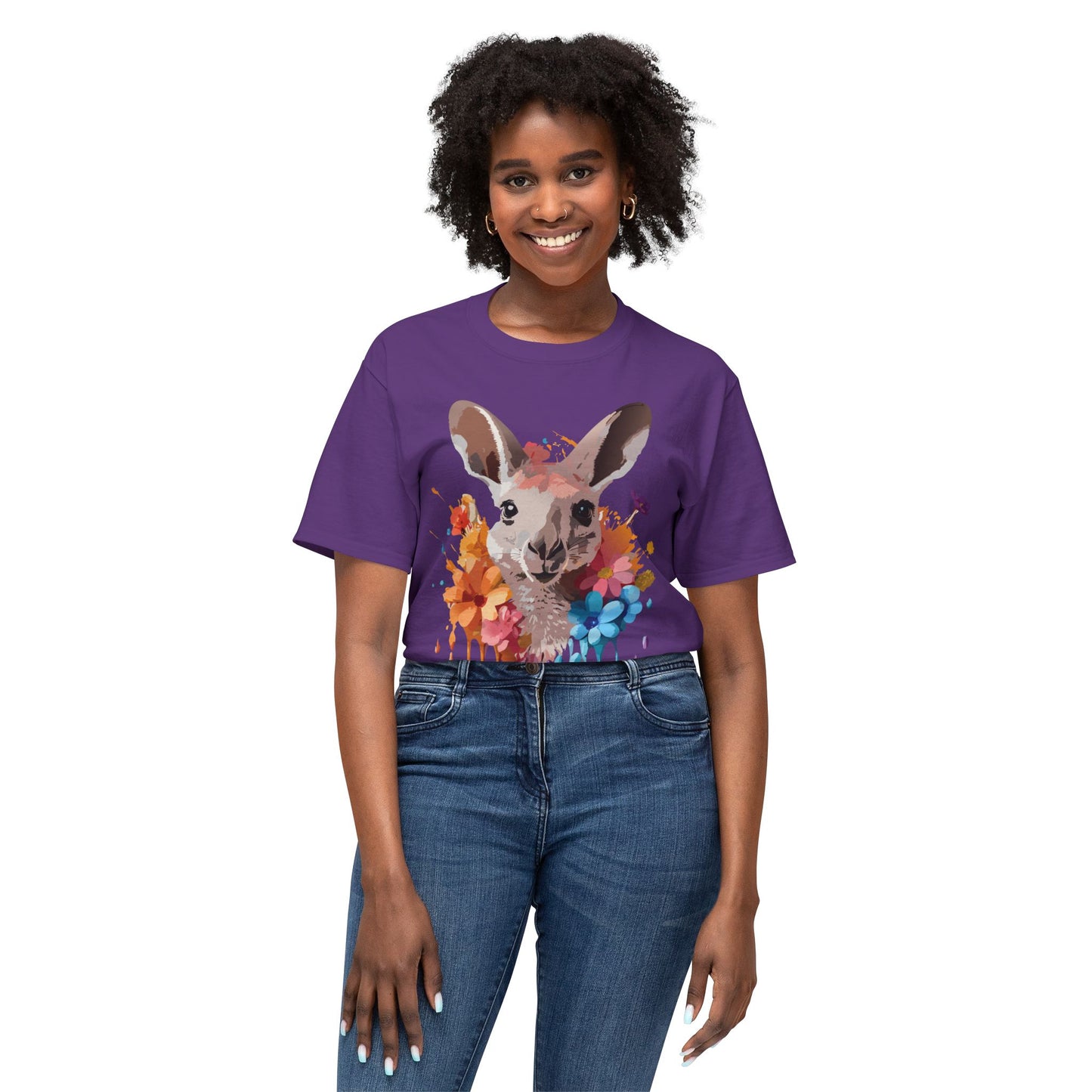 Kangaroo T-Shirt, Vintage Kangaroo Tee, Floral Tees, Kangaroo Art Design Shirt, Tee Shirt with Kangaroo 1