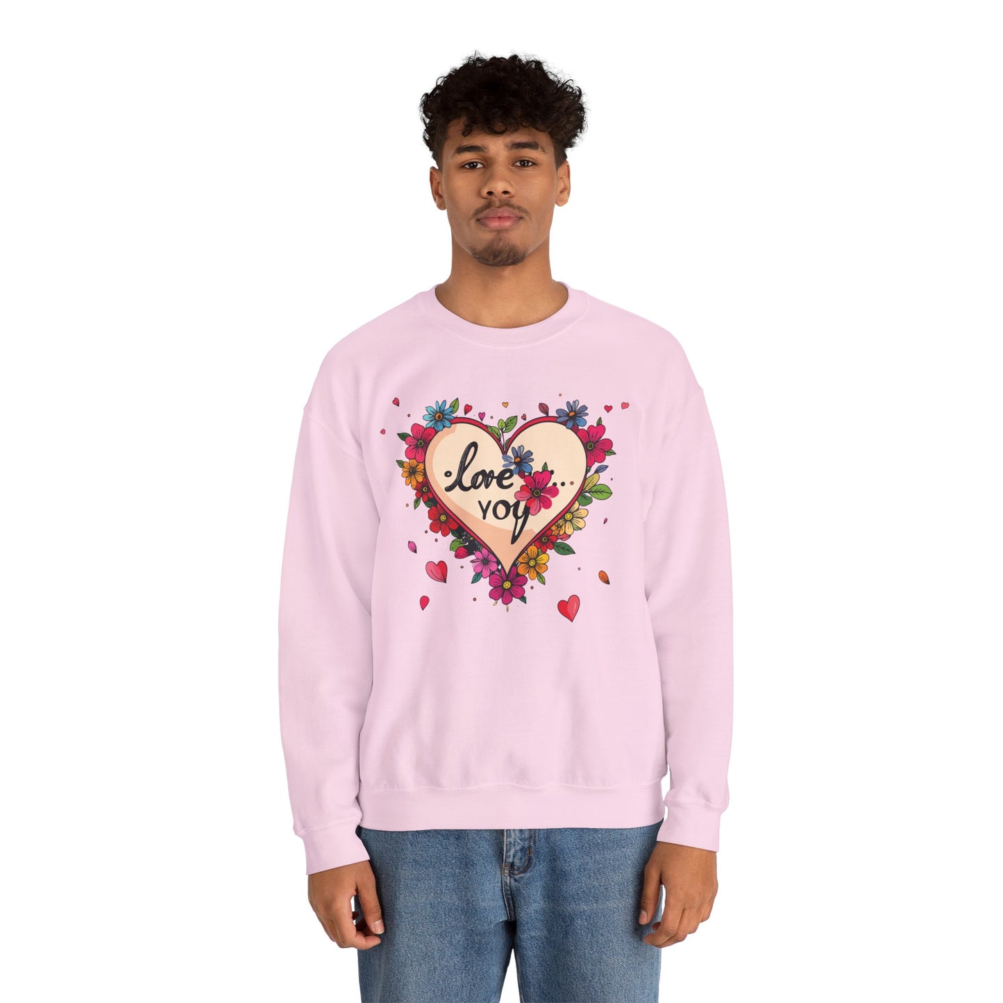 Floral Heart Love Sweatshirt Floral Heart Valentines Day Unisex Crewneck Fifty Fifty Cotton Polyester