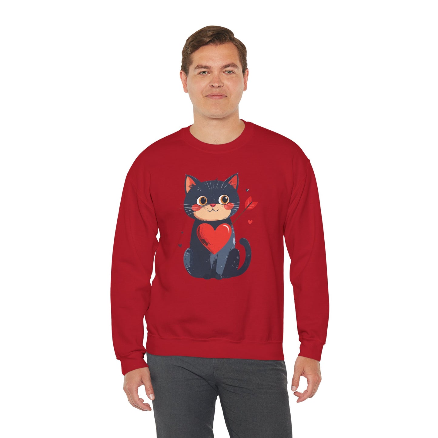 Cat Heart Sweatshirt Unisex Valentines Day Fifty Fifty Cotton Poly 8 Oz Heavy Blend