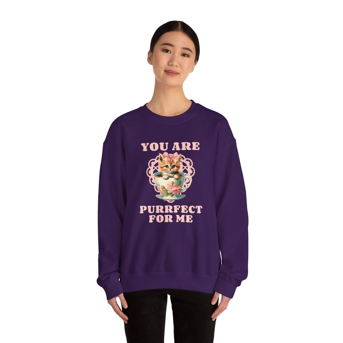 Cat Sweatshirt With Heart Print Valentines Day Unisex 50 50 Cotton Poly Crewneck