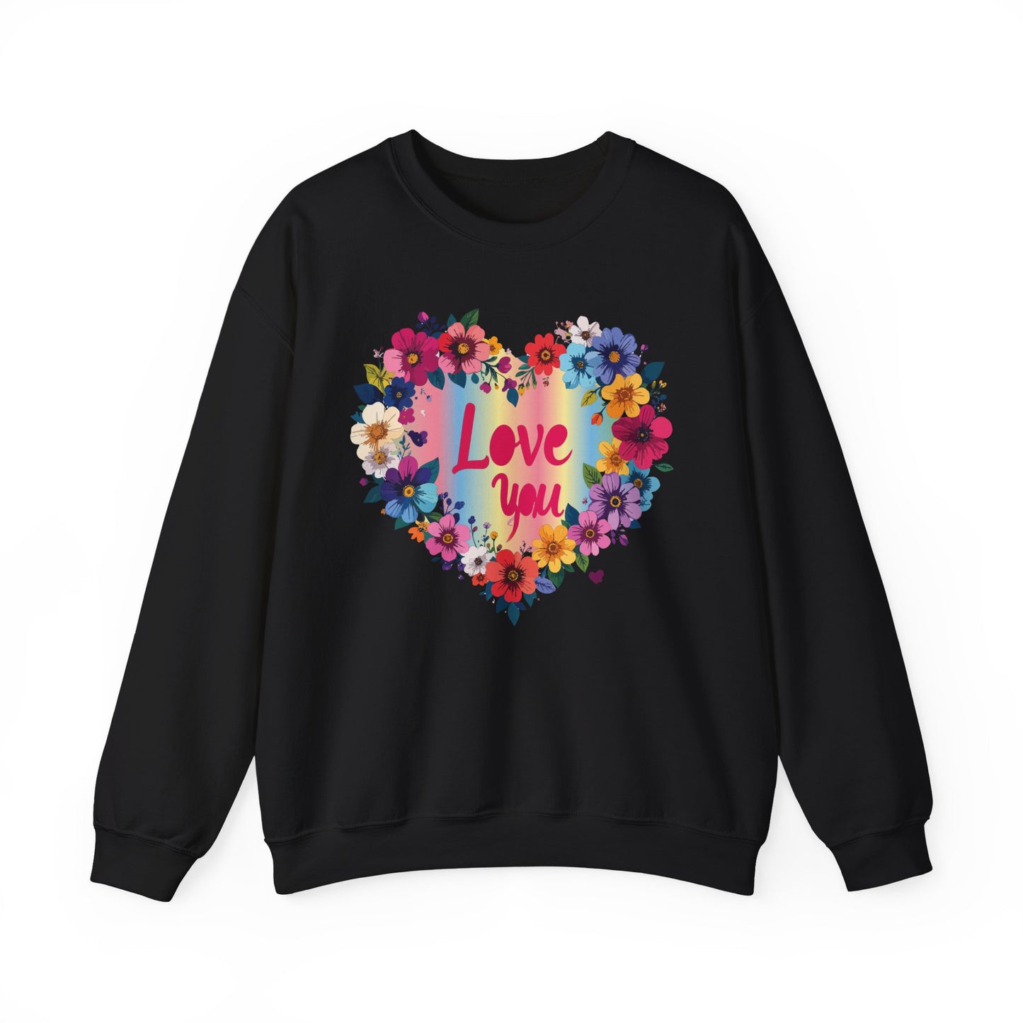Valentines Day Floral Heart Sweatshirt Unisex Crewneck Floral Love You Gildan 18000 Heavy Blend