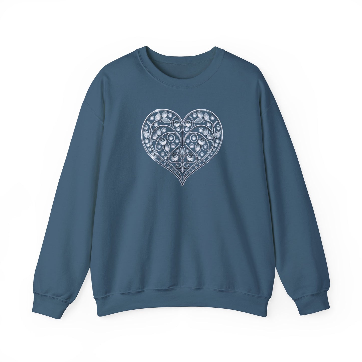 Big Crystal Heart Sweatshirt Unisex Fifty Fifty Cotton Poly Crewneck Valentines Day Sweatshirt