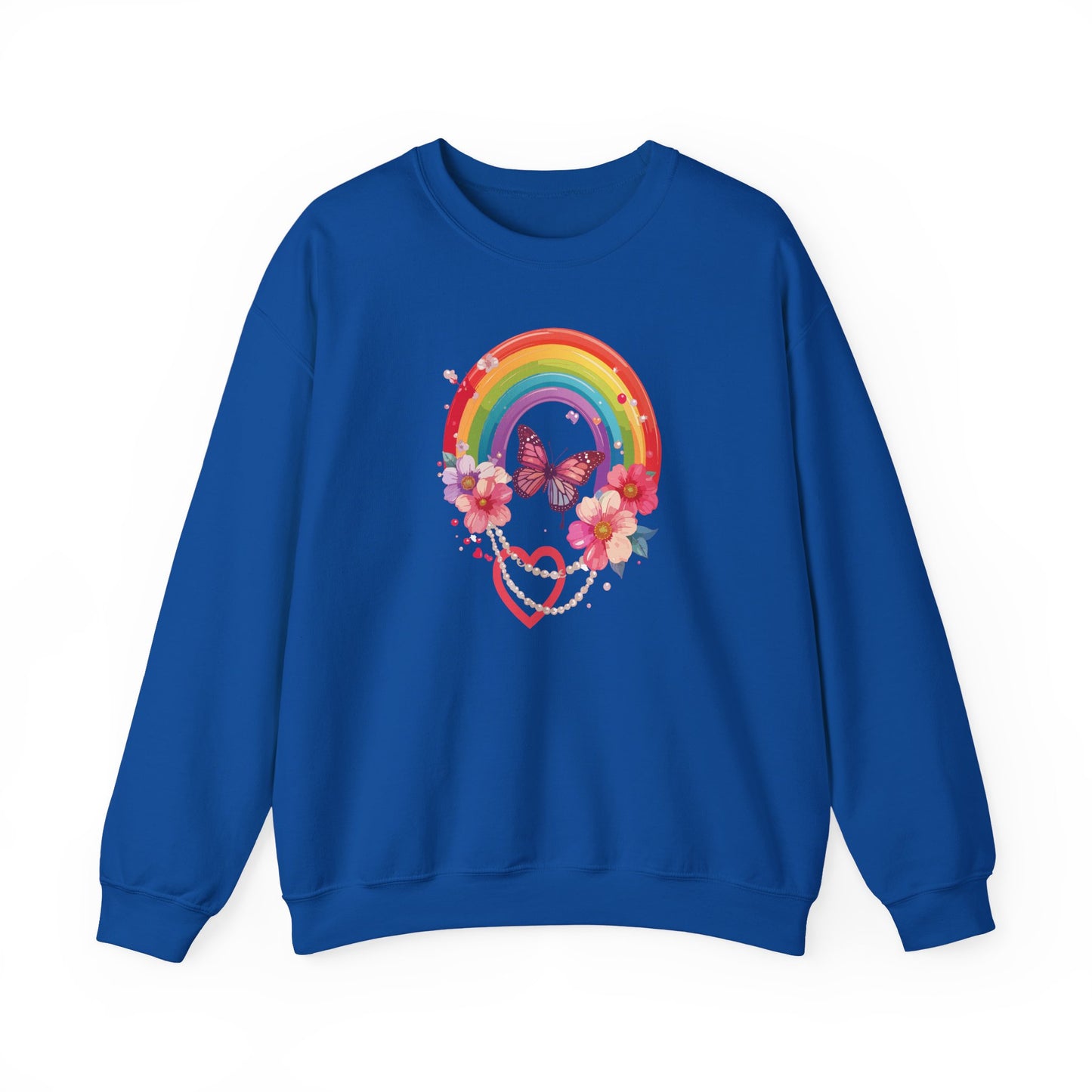 Rainbow Heart Floral Sweatshirt Unisex Valentines Day Love Gift Gildan 18000 Sweatshirt