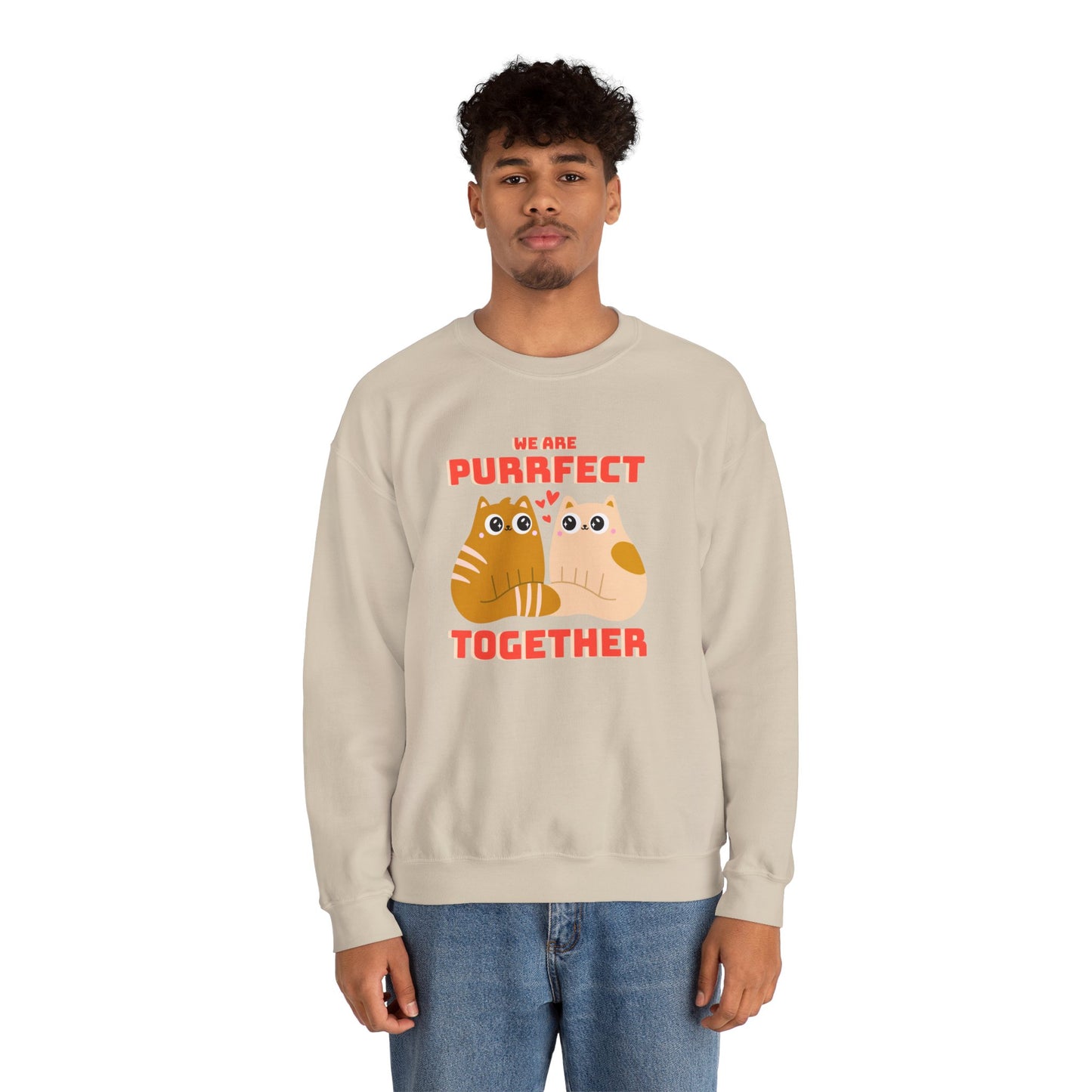 Cat Heart Sweatshirt Unisex 50/50 Cotton-Poly Blend Valentine Gift For Cat Lovers