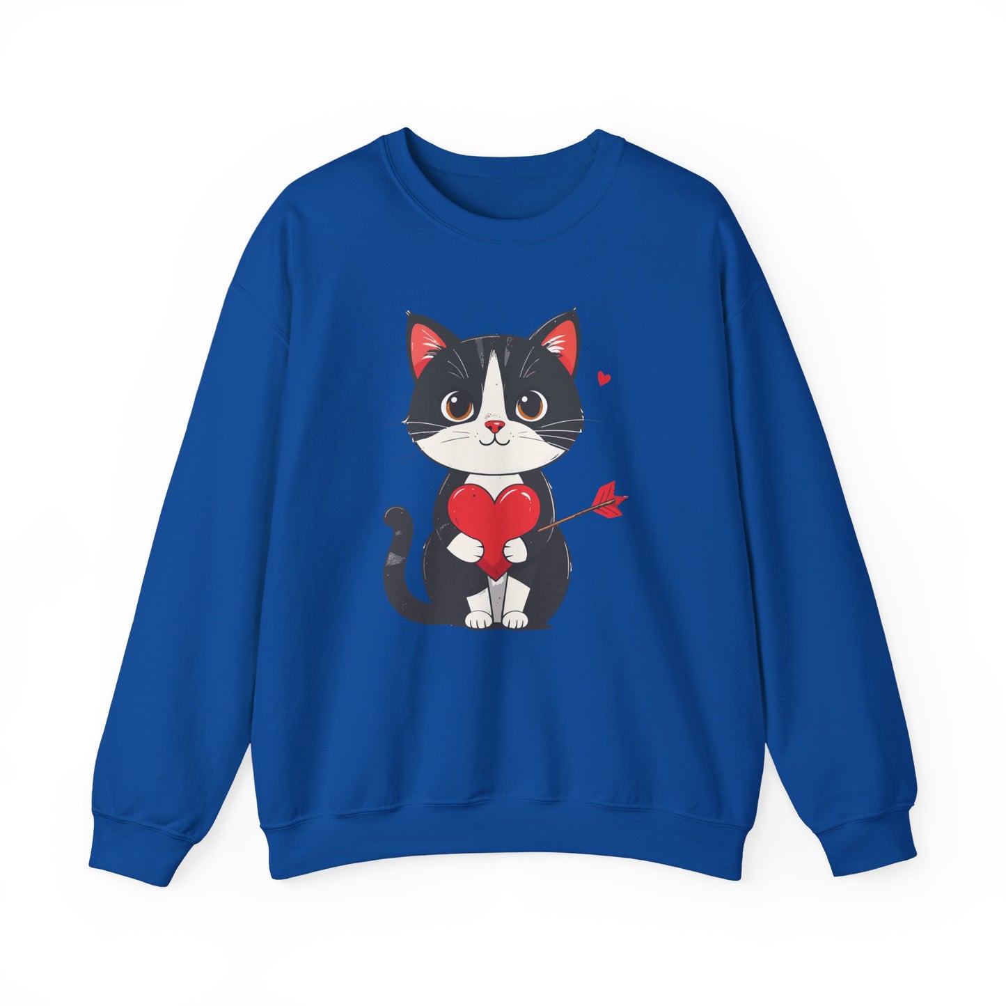 Cat Heart Sweatshirt, Heart Sweatshirt, Cat Sweatshirt, Valentine's Day Sweatshirt, 50/50 Cotton-Poly Animal Sweatshirt 110
