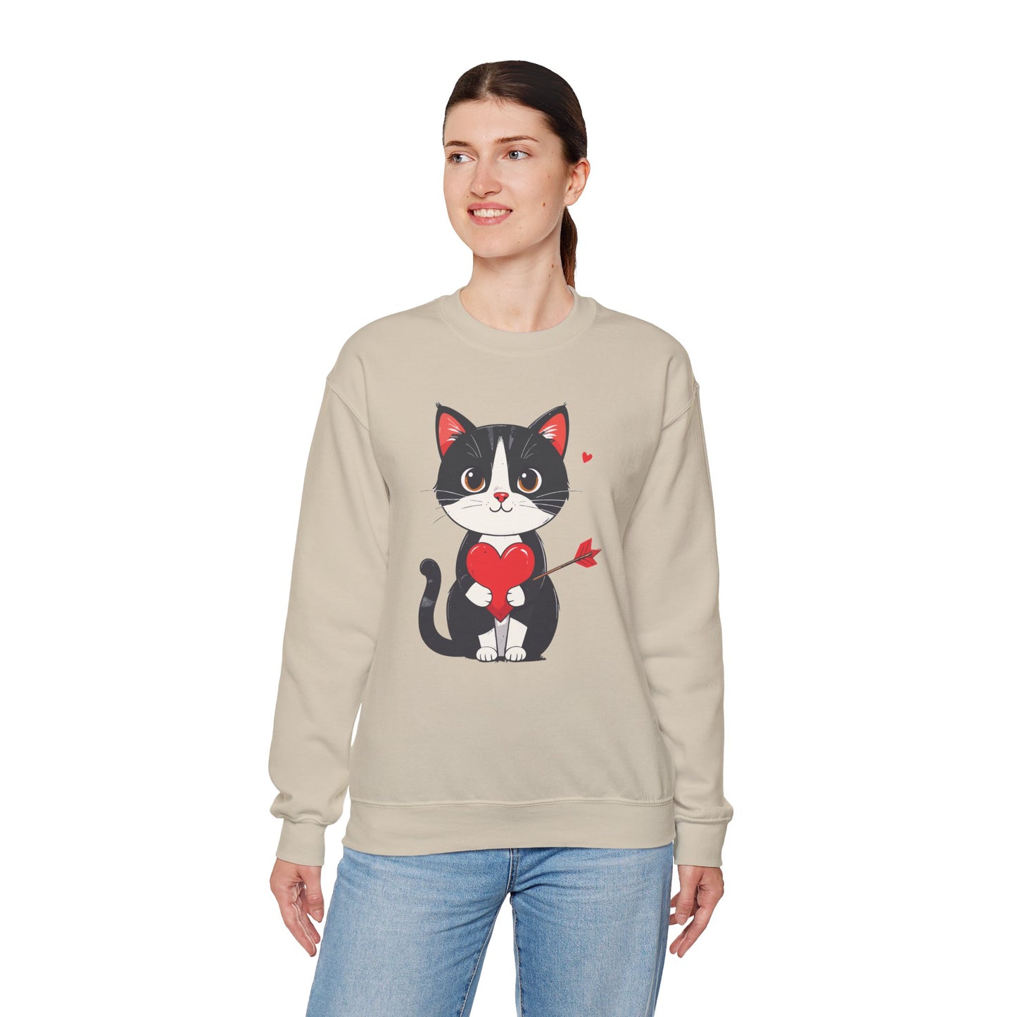 Cat Heart Sweatshirt, Heart Sweatshirt, Cat Sweatshirt, Valentine's Day Sweatshirt, 50/50 Cotton-Poly Animal Sweatshirt 110