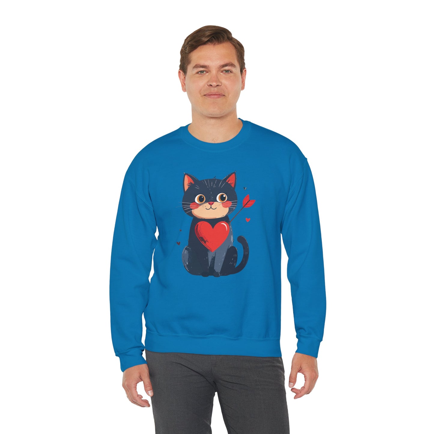 Cat Heart Sweatshirt Unisex Valentines Day Fifty Fifty Cotton Poly 8 Oz Heavy Blend