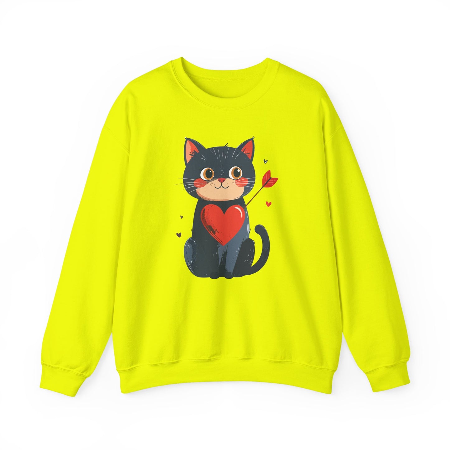 Cat Heart Sweatshirt Unisex Valentines Day Fifty Fifty Cotton Poly 8 Oz Heavy Blend