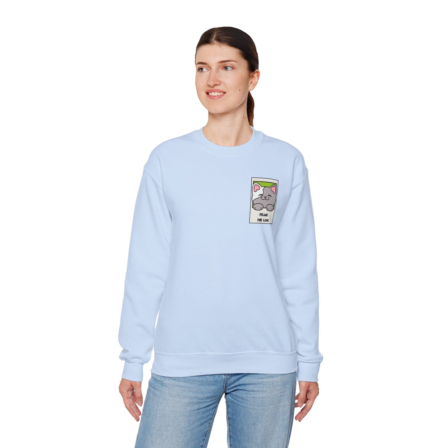 Pocket Cat Sweatshirt Unisex Cat Heart Sweatshirt Valentines Day Gift 50 Percent Cotton Poly Blend