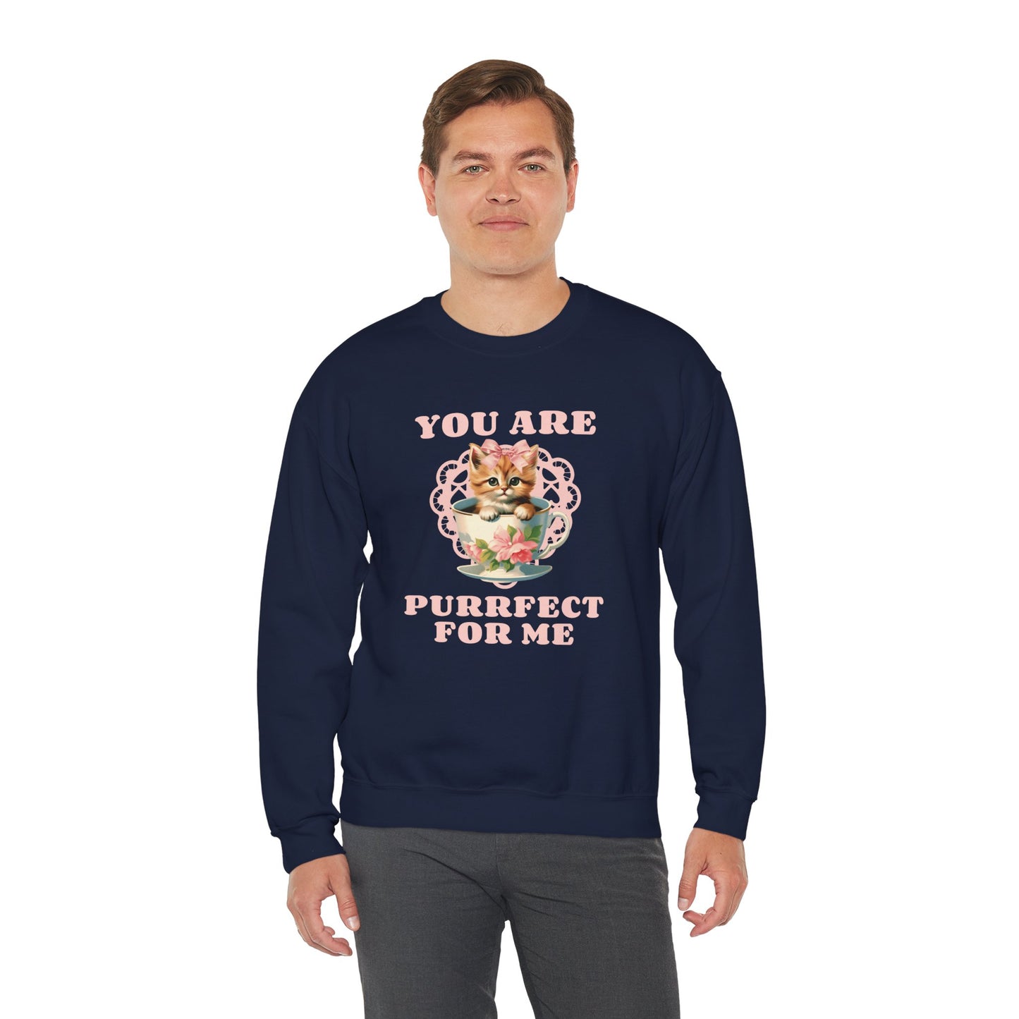 Cat Sweatshirt With Heart Print Valentines Day Unisex 50 50 Cotton Poly Crewneck