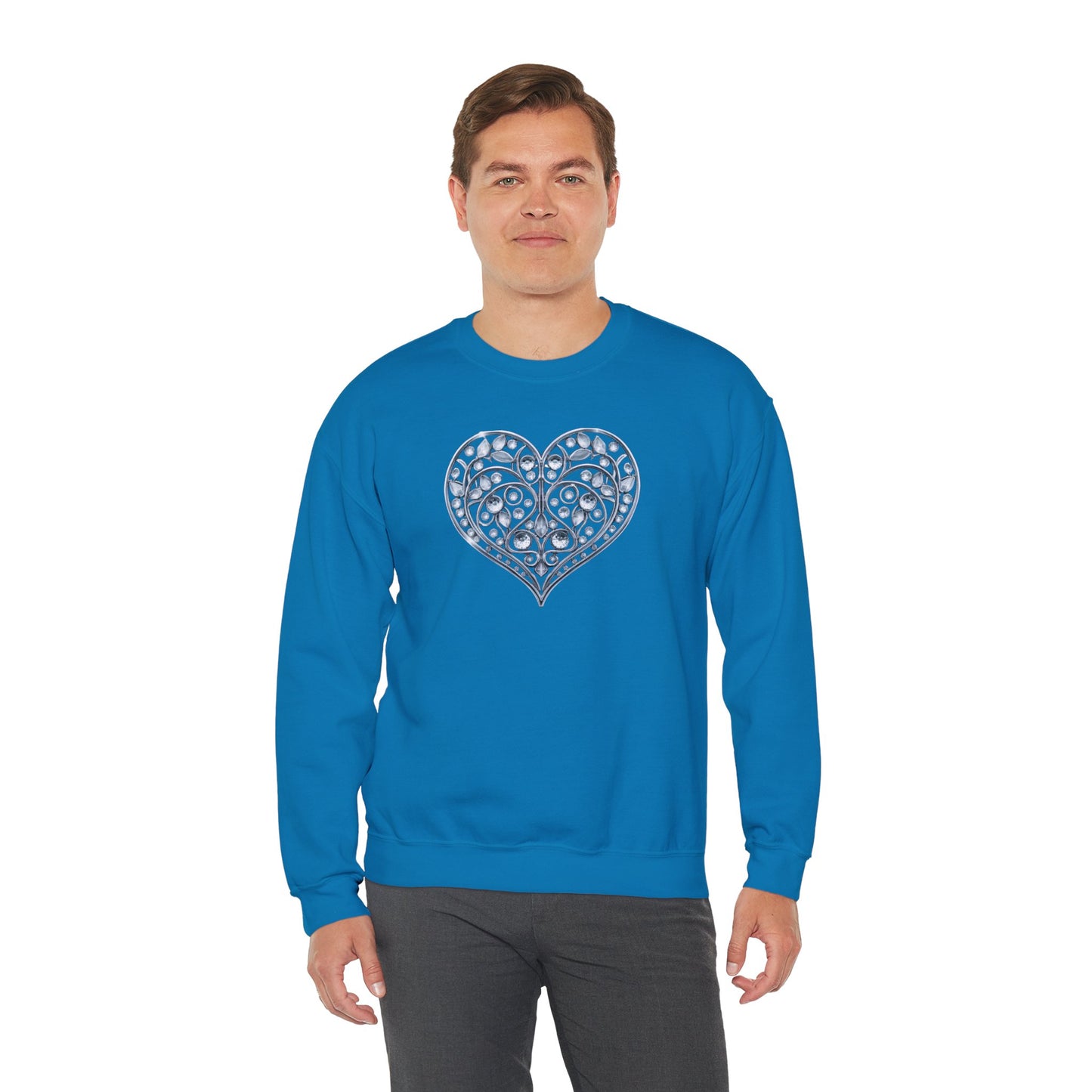 Big Crystal Heart Sweatshirt Unisex Fifty Fifty Cotton Poly Crewneck Valentines Day Sweatshirt