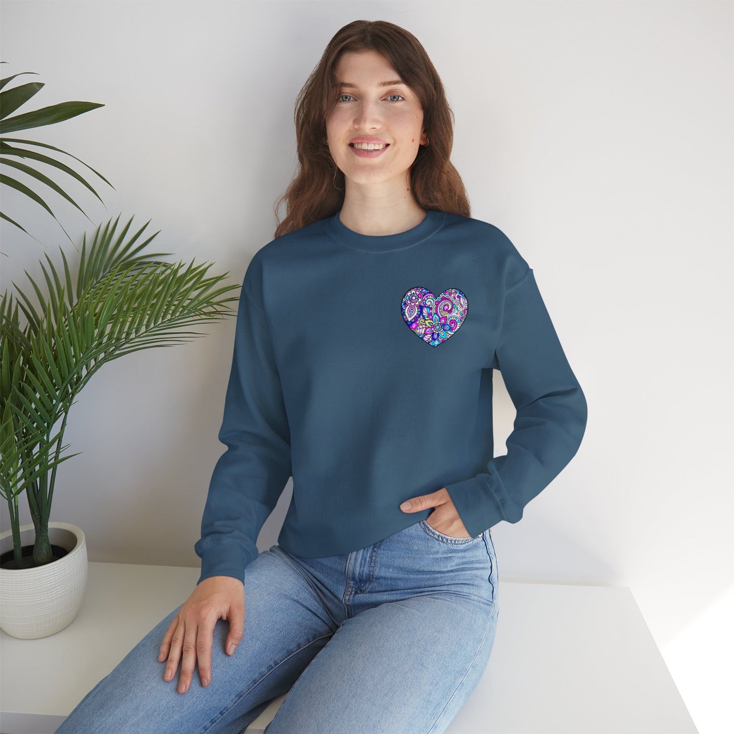 Floral Heart Sweatshirt Valentines Day Unisex Crewneck Gildan 18000 Heavy Blend Cotton Polyester