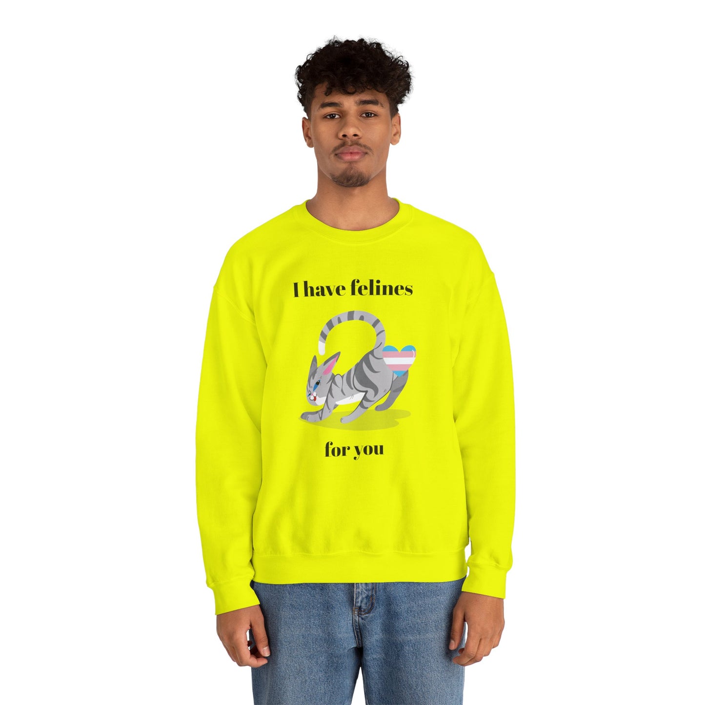 Cat Heart Sweatshirt Unisex Valentine Design 50 50 Cotton Poly Gildan 18000 Crewneck