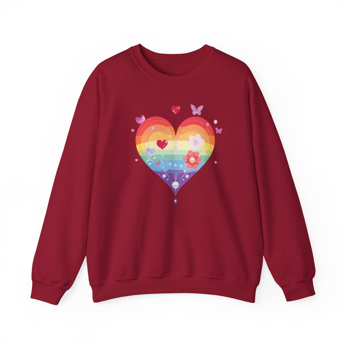 Rainbow Heart Floral Sweatshirt Unisex Valentines Day Graphic Love Sweatshirt Gift Idea