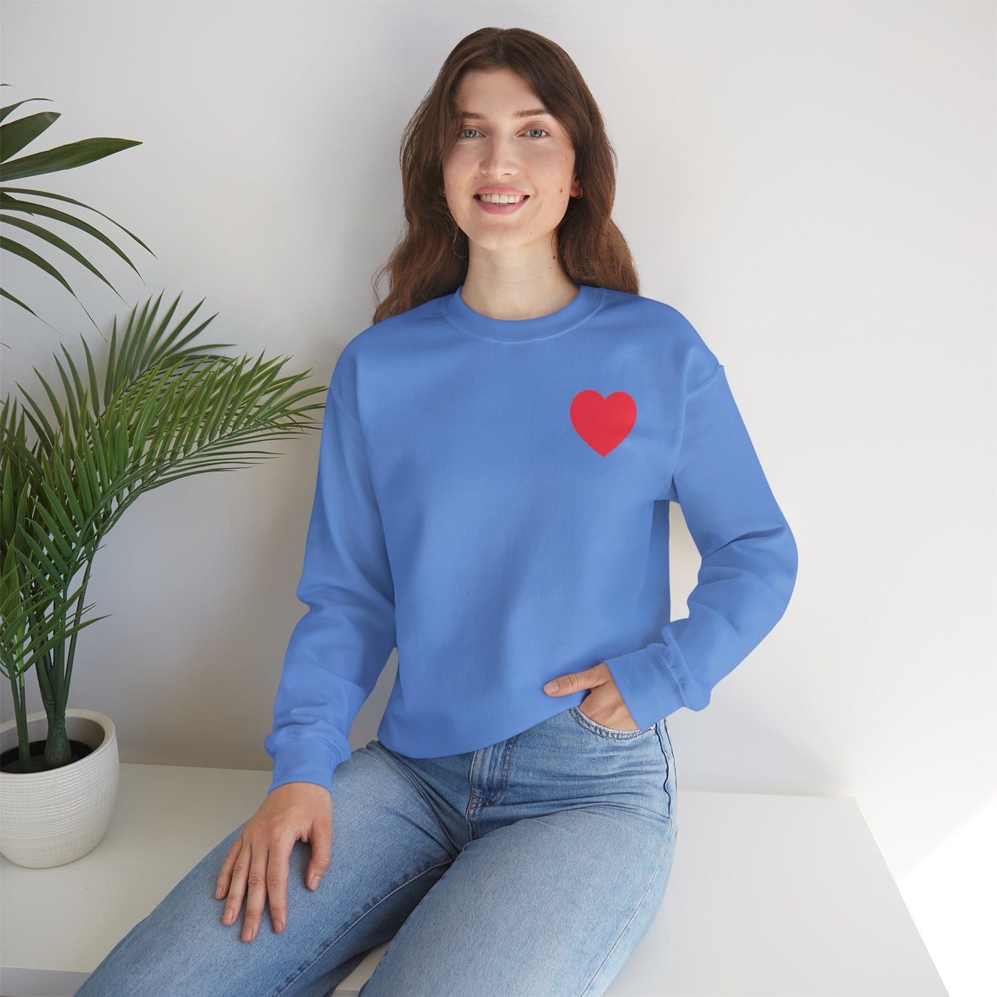 Small Red Heart Sweatshirt Unisex Love Design Gildan 18000 Heavy Blend Crewneck Valentines Day