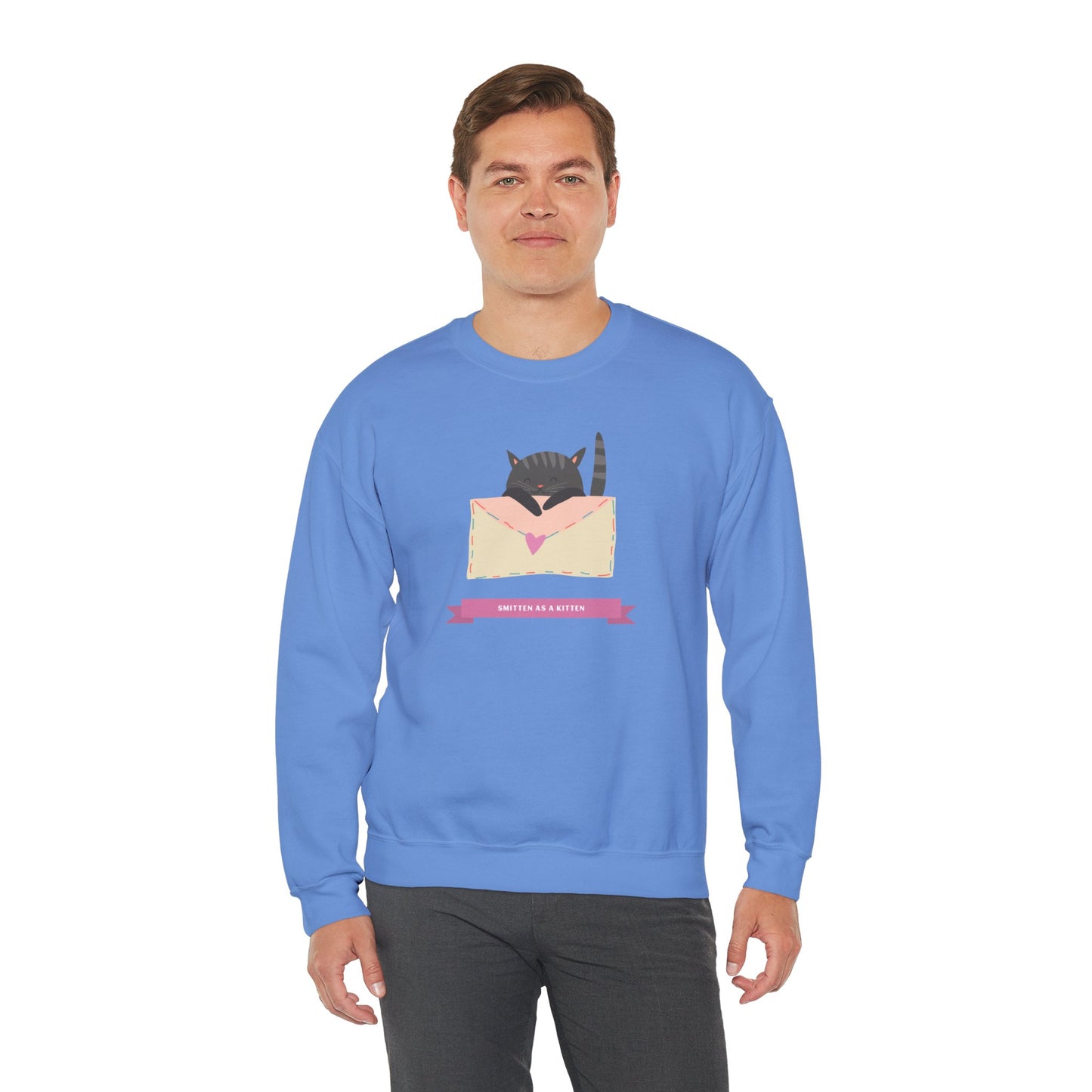 Cat Heart Sweatshirt Love For Cat Lovers Unisex Crewneck Fifty Fifty Cotton Poly Blend Gildan 18000