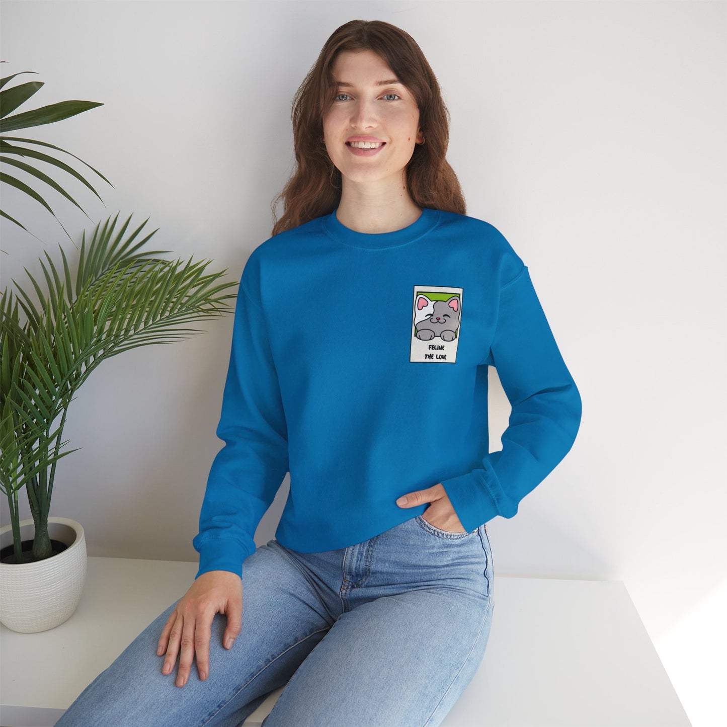 Pocket Cat Sweatshirt Unisex Cat Heart Sweatshirt Valentines Day Gift 50 Percent Cotton Poly Blend