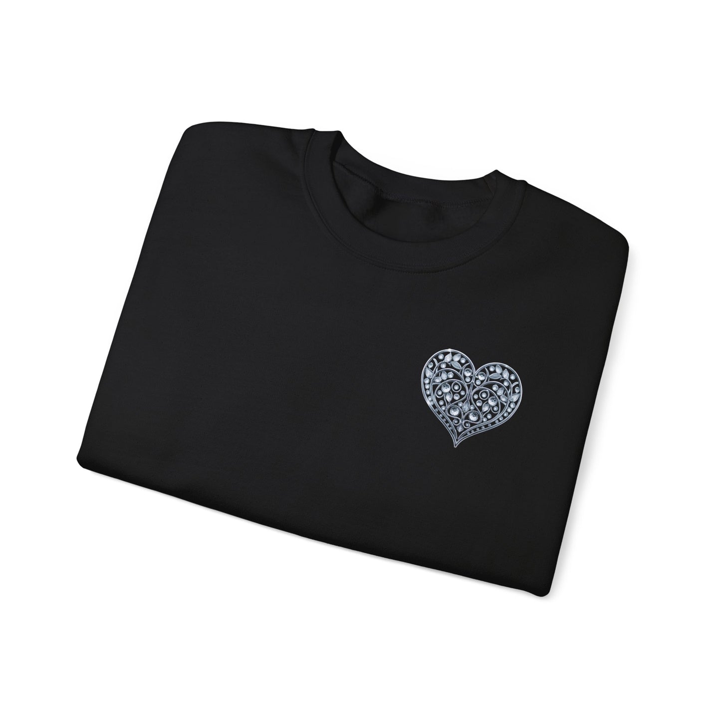 Crystal Heart Sweatshirt Unisex Fifty Fifty Cotton Poly Valentine Day Crewneck Gildan 18000