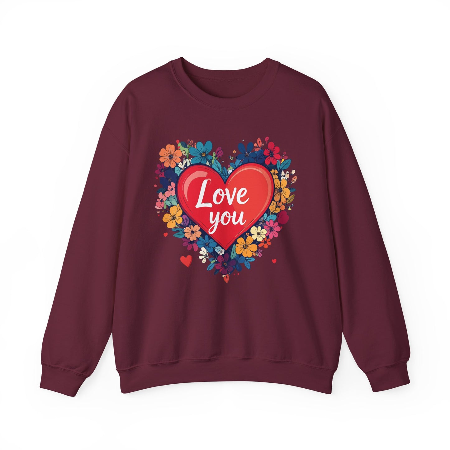 Unisex Floral Heart Sweatshirt Valentines Day Gift Cozy Crewneck Fifty Fifty Blend