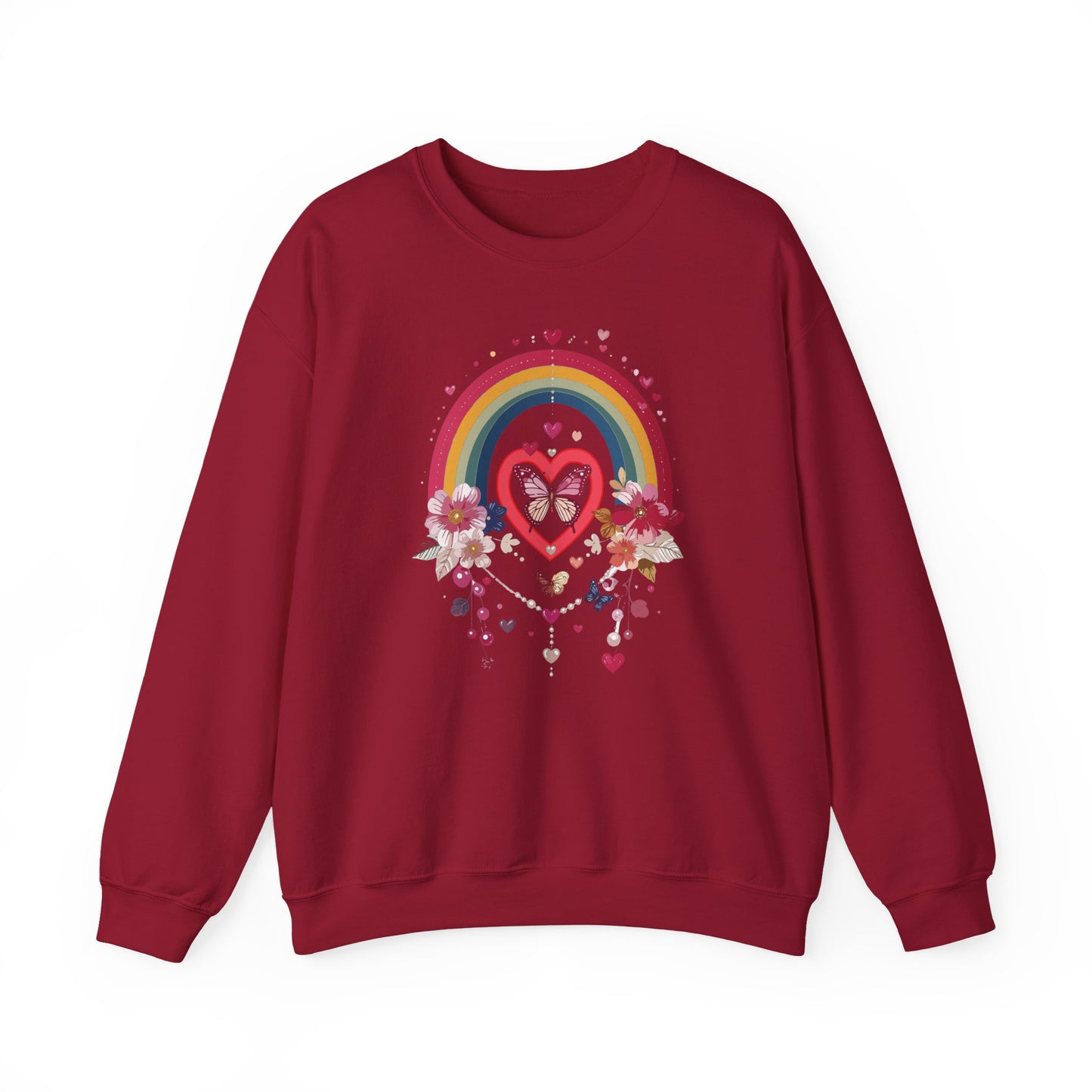 Rainbow Heart Floral Unisex Sweatshirt Crewneck Love Valentine's Day Graphic Gildan 18000