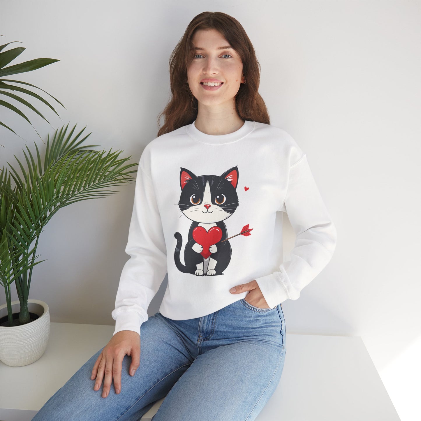 Cat Heart Sweatshirt, Heart Sweatshirt, Cat Sweatshirt, Valentine's Day Sweatshirt, 50/50 Cotton-Poly Animal Sweatshirt 110