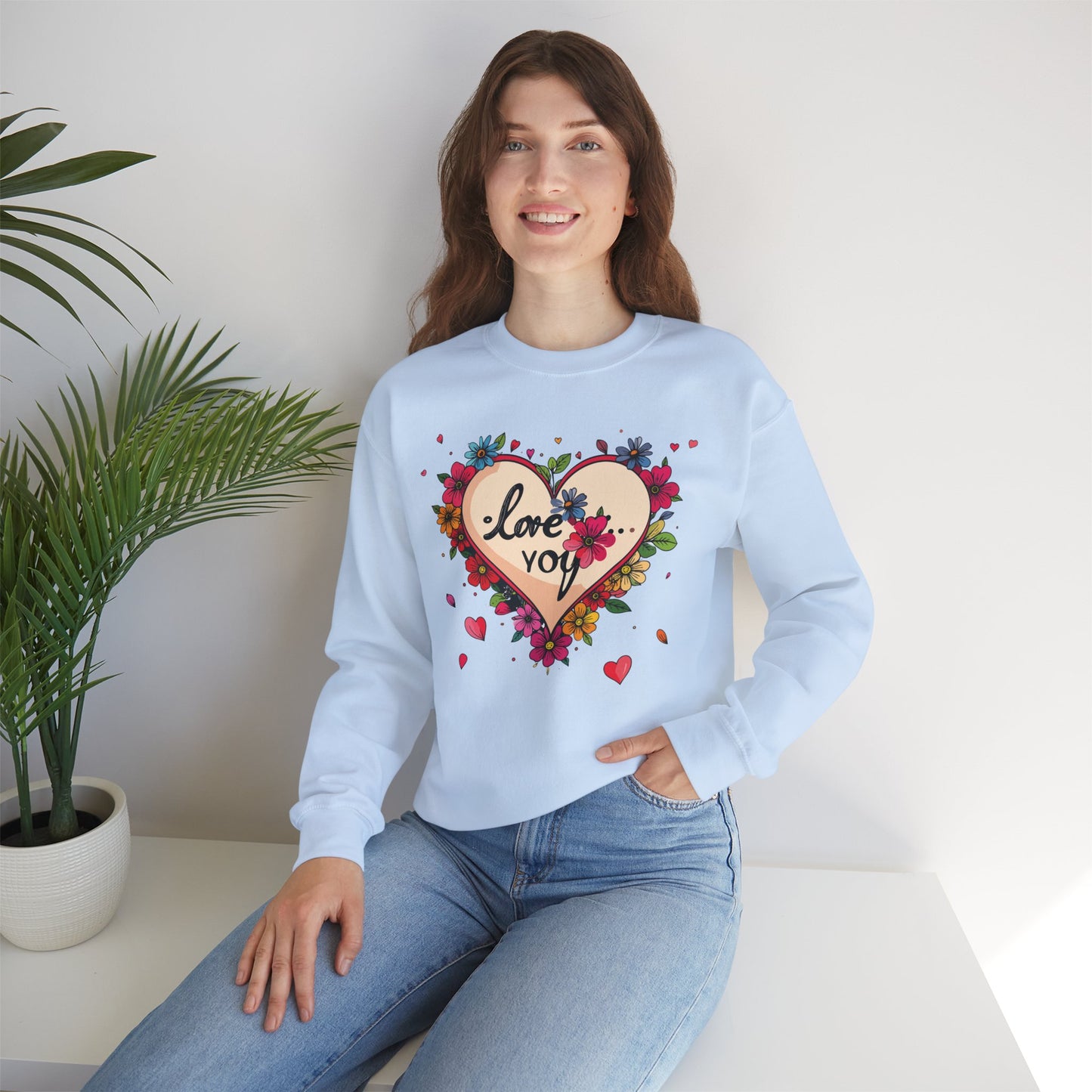 Floral Heart Love Sweatshirt Floral Heart Valentines Day Unisex Crewneck Fifty Fifty Cotton Polyester