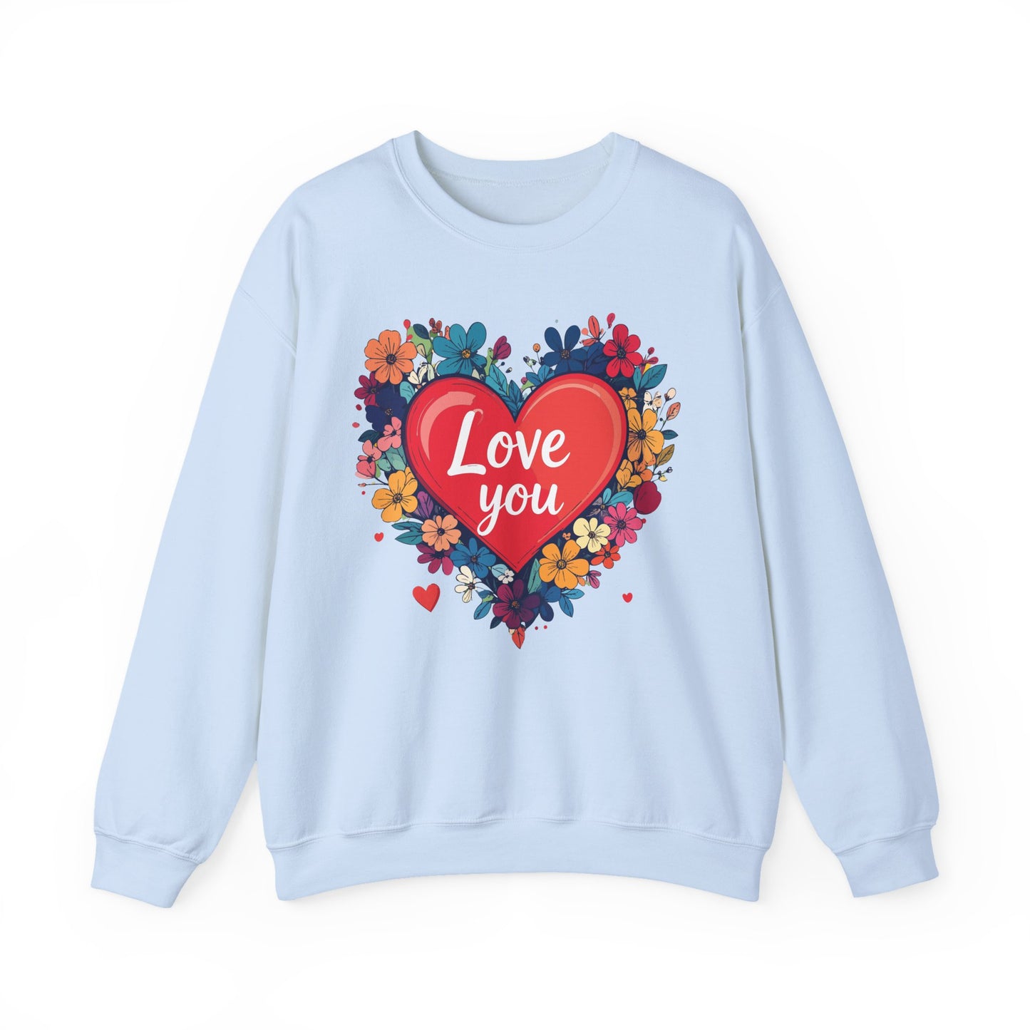 Unisex Floral Heart Sweatshirt Valentines Day Gift Cozy Crewneck Fifty Fifty Blend