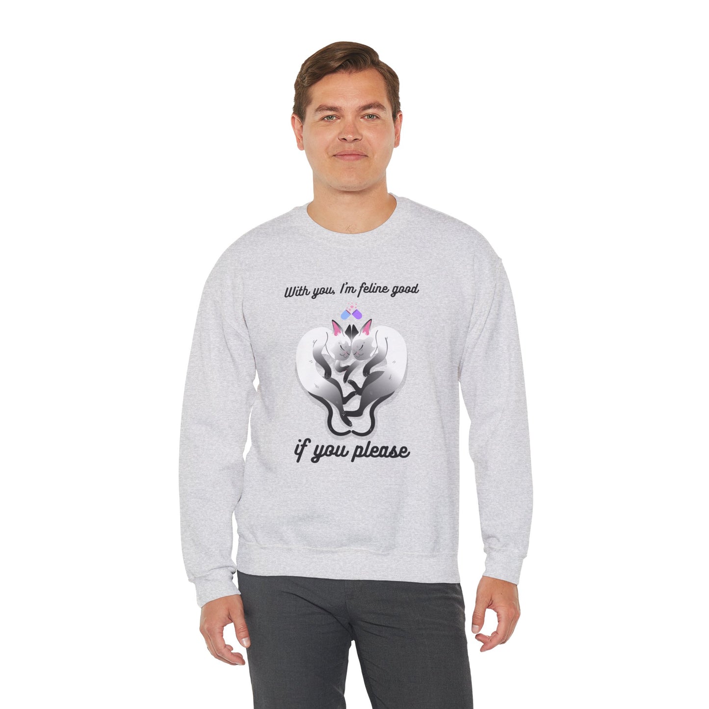 Double Cat Heart Sweatshirt Unisex Fifty Fifty Cotton Poly Valentines Day Sweatshirt