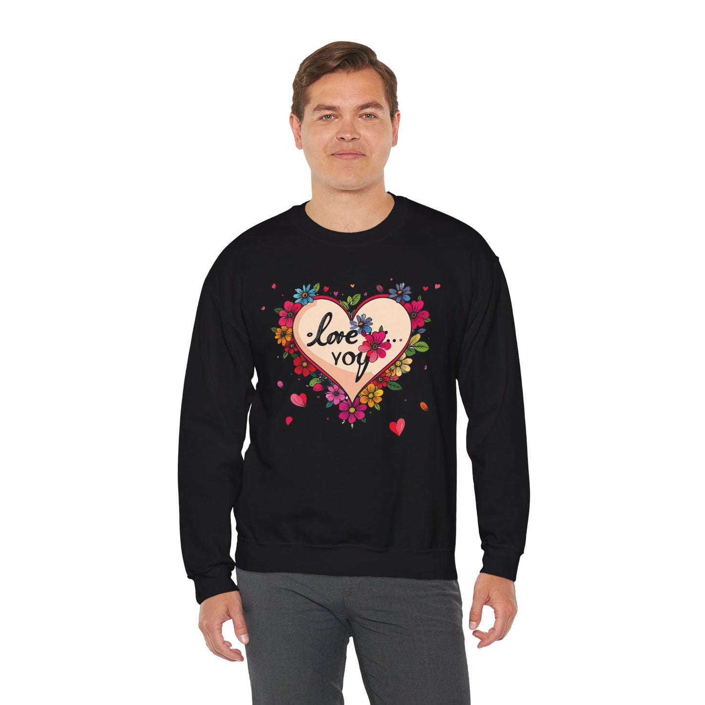 Floral Heart Love Sweatshirt Floral Heart Valentines Day Unisex Crewneck Fifty Fifty Cotton Polyester