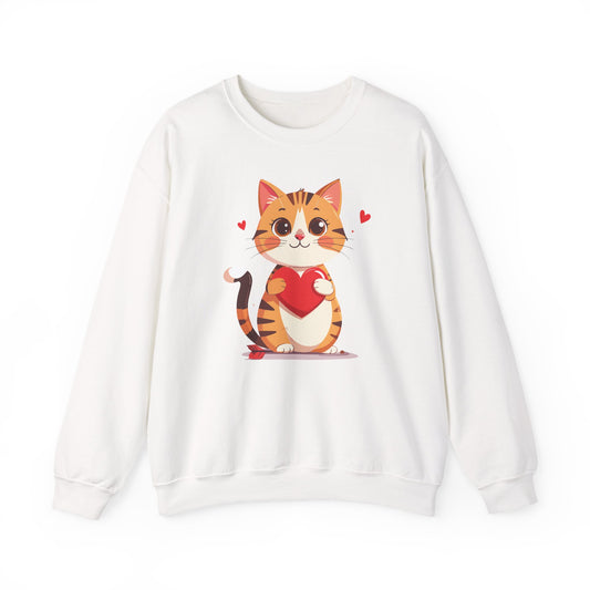 Cat Heart Sweatshirt Unisex Fifty Fifty Cotton Polyester Crewneck Valentines Day Gildan 18000
