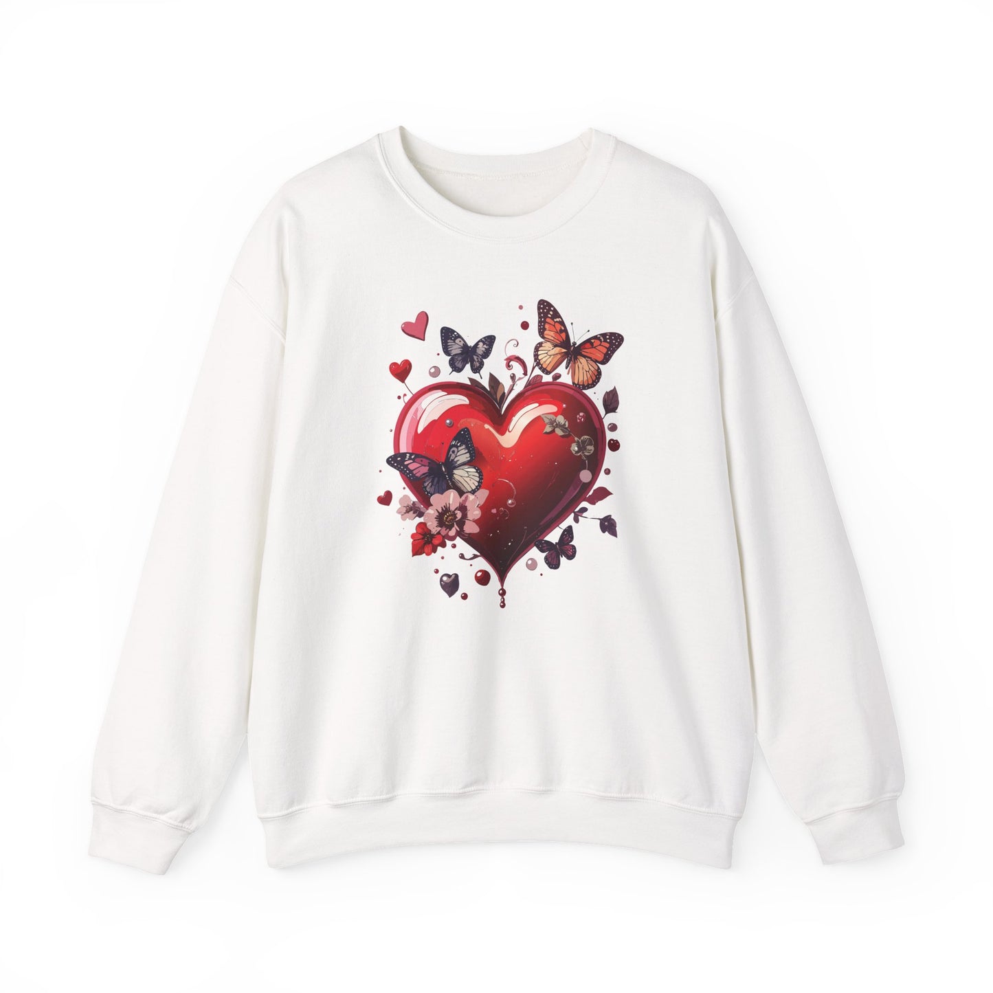 Unisex Heavy Blend Crewneck Sweatshirt Red Heart Floral Design Valentines Day Gift
