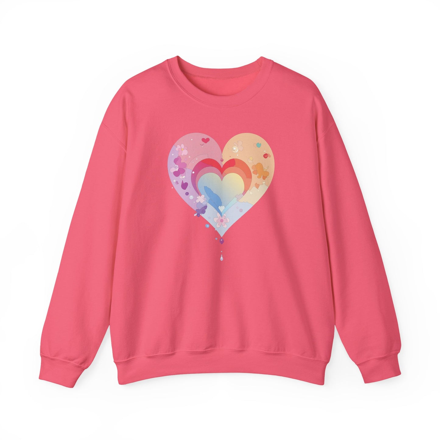 Rainbow Heart Floral Sweatshirt Unisex Valentines Day Gift Cozy Crewneck Sweatshirt