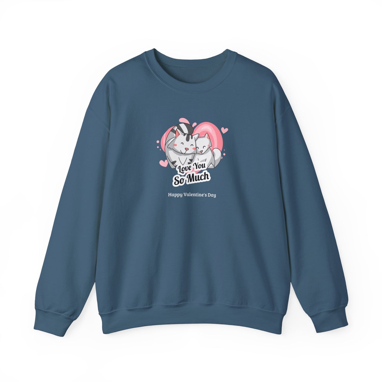 Cat Heart Sweatshirt Valentines Day Unisex 50 50 Cotton Poly Crewneck Gildan 18000