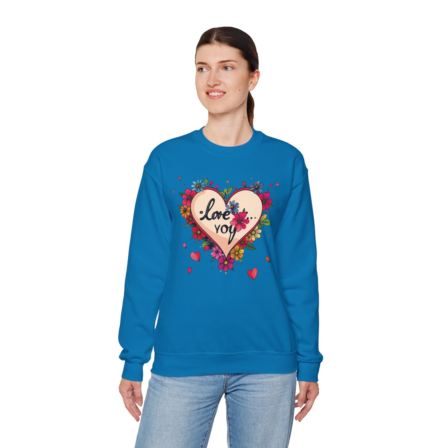 Floral Heart Love Sweatshirt Floral Heart Valentines Day Unisex Crewneck Fifty Fifty Cotton Polyester
