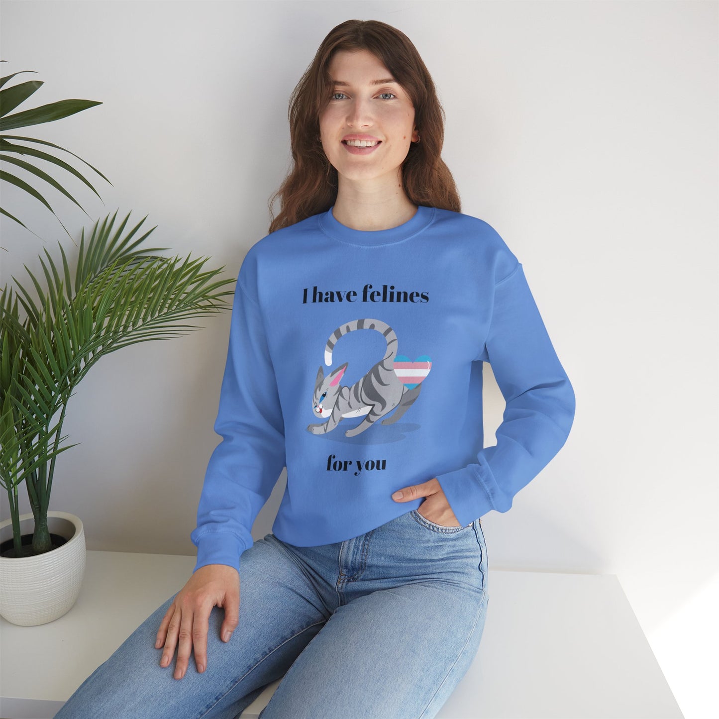 Cat Heart Sweatshirt Unisex Valentine Design 50 50 Cotton Poly Gildan 18000 Crewneck