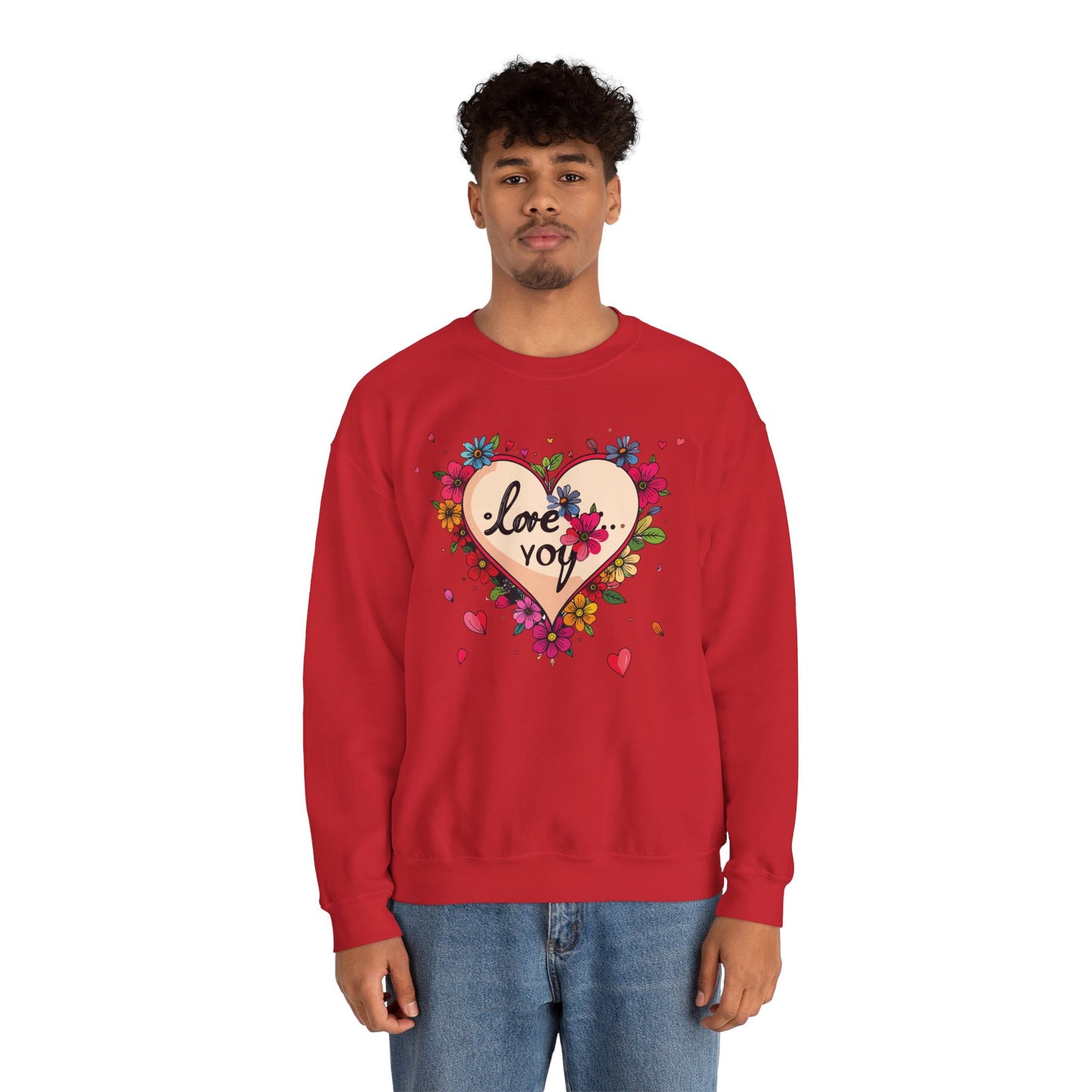 Floral Heart Love Sweatshirt Floral Heart Valentines Day Unisex Crewneck Fifty Fifty Cotton Polyester