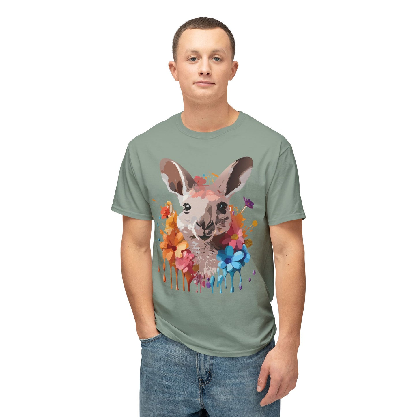 Kangaroo T-Shirt, Vintage Kangaroo Tee, Floral Tees, Kangaroo Art Design Shirt, Tee Shirt with Kangaroo 1