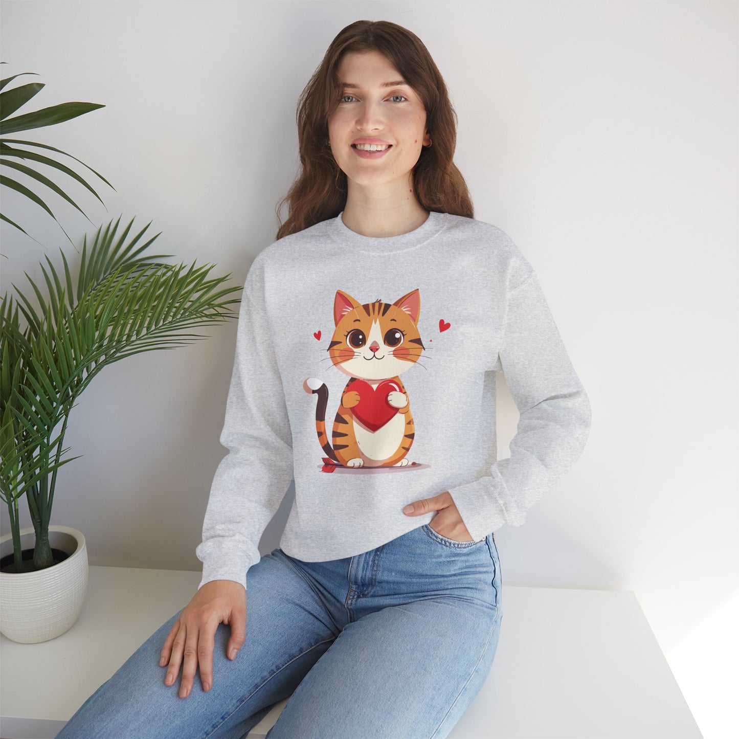 Cat Heart Sweatshirt, Heart Sweatshirt, Cat Sweatshirt, Valentine's Day Sweatshirt, 50/50 Cotton-Poly Animal Sweatshirt 103
