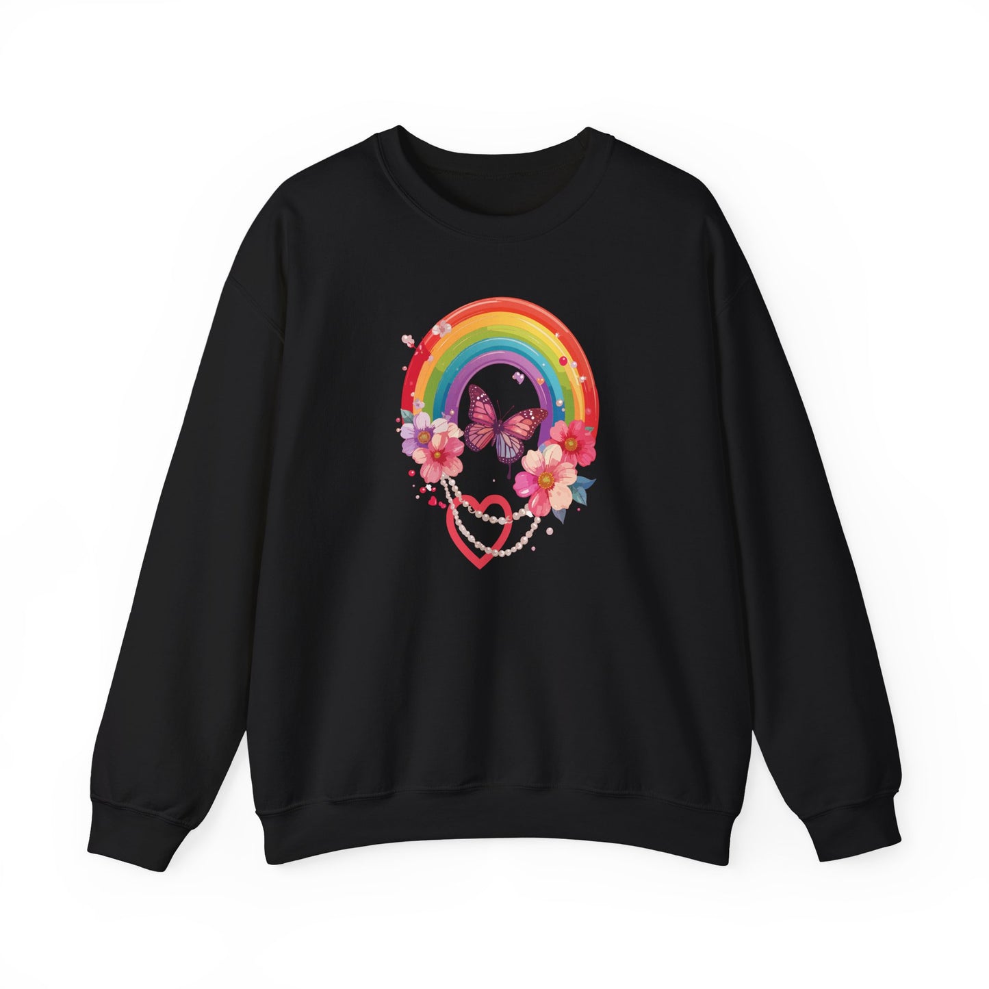 Rainbow Heart Floral Sweatshirt Unisex Valentines Day Love Gift Gildan 18000 Sweatshirt