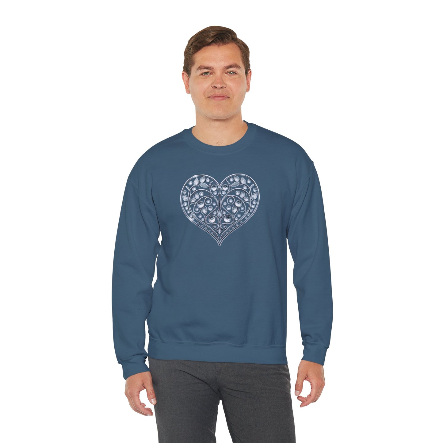 Big Crystal Heart Sweatshirt Unisex Fifty Fifty Cotton Poly Crewneck Valentines Day Sweatshirt
