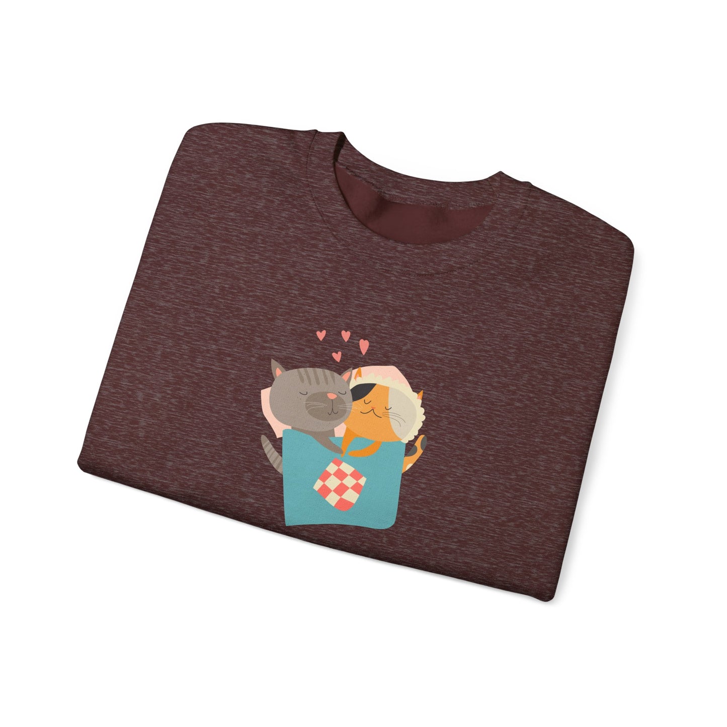 Cat Heart Sweatshirt Unisex Valentines Day 50 50 Cotton Poly Crewneck Gildan 18000