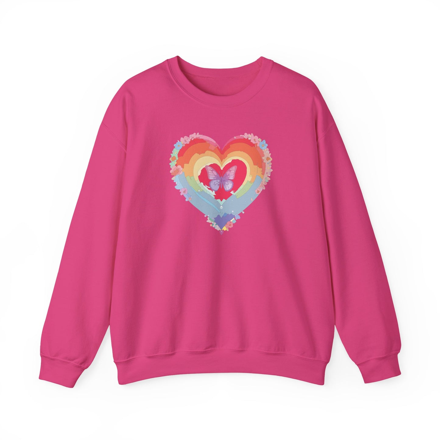 Rainbow Heart Floral Sweatshirt For Valentines Day Unisex Heavy Blend Crewneck Warm