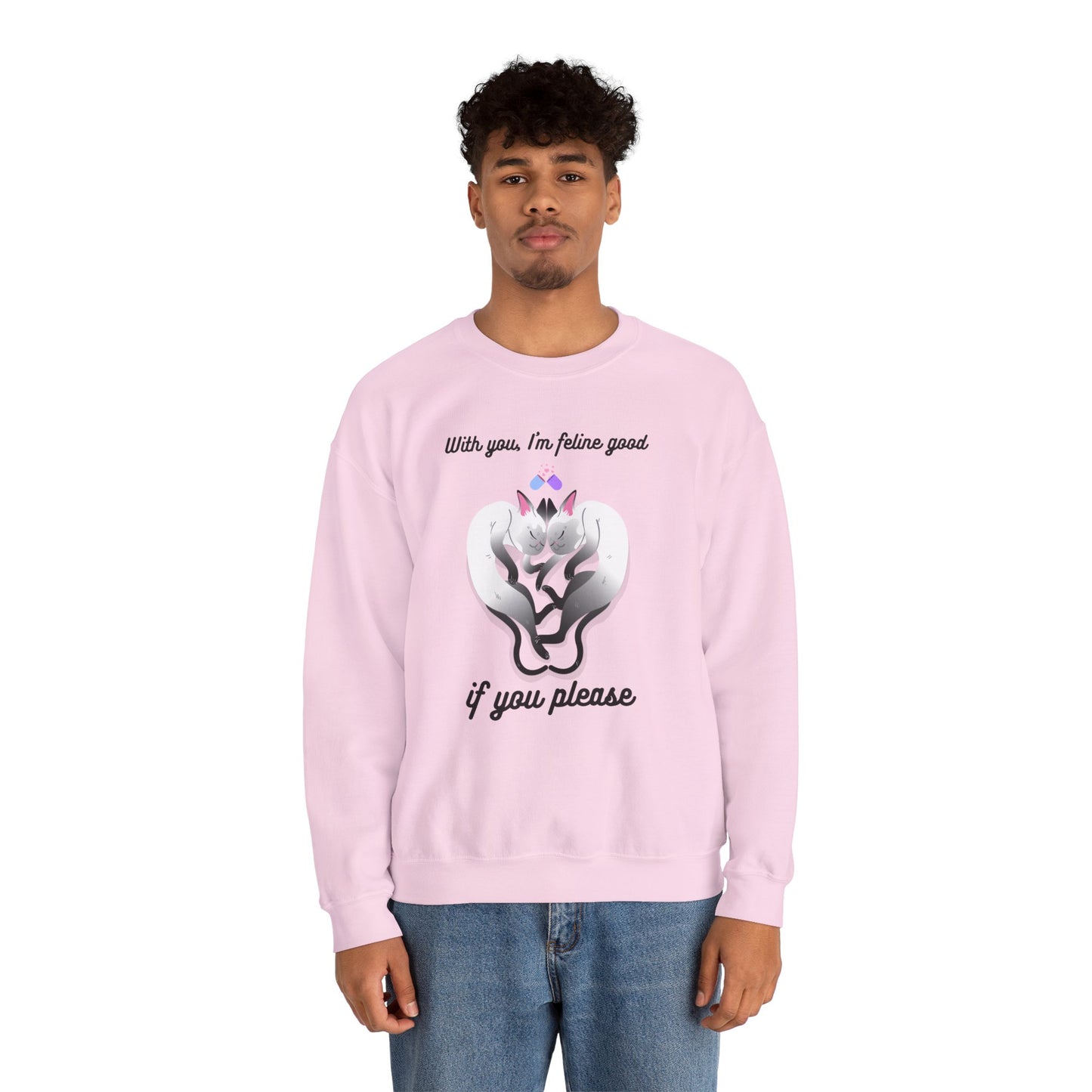 Double Cat Heart Sweatshirt Unisex Fifty Fifty Cotton Poly Valentines Day Sweatshirt