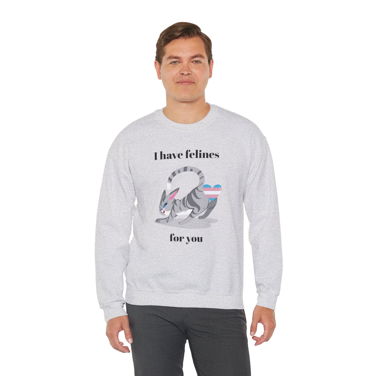 Cat Heart Sweatshirt Unisex Valentine Design 50 50 Cotton Poly Gildan 18000 Crewneck
